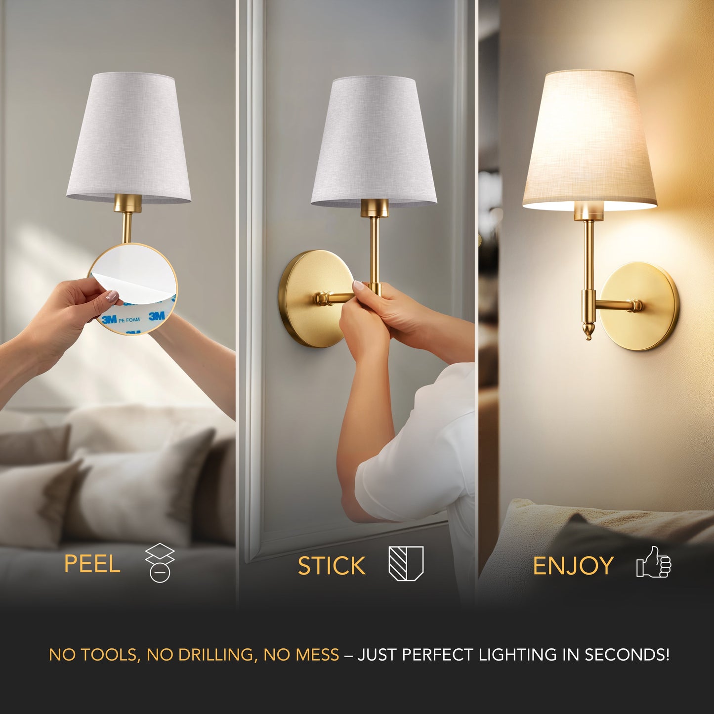 Contemporary Wireless Wall Sconce Lighting with Adjustable Brightness | Modern Design for Effortless Home Illumination 2