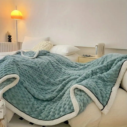 Cozy Haven | Cloud Cuddle Blanket with Bubble-Textured Sherpa Fleece | Year-Round Comfort for Ultimate Relaxation 6