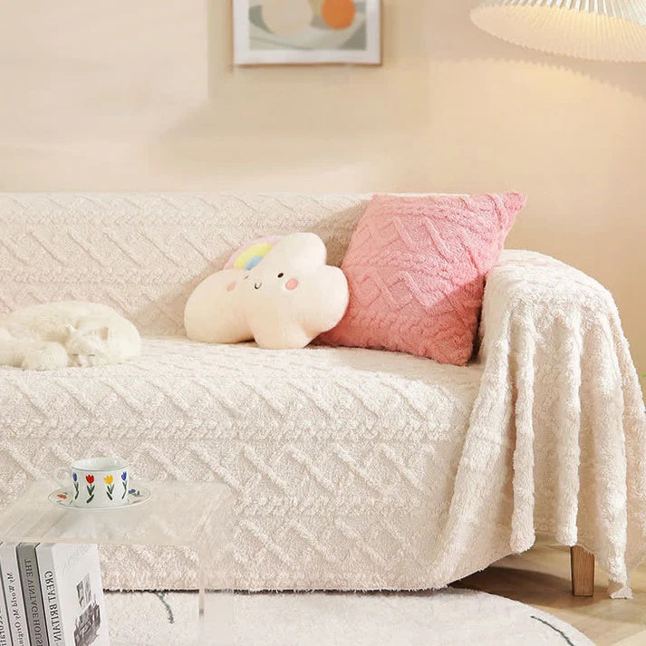 Cozy Haven | Sherpa Couch Cover with Waffle Texture | Luxurious Protection for Your Furniture 1