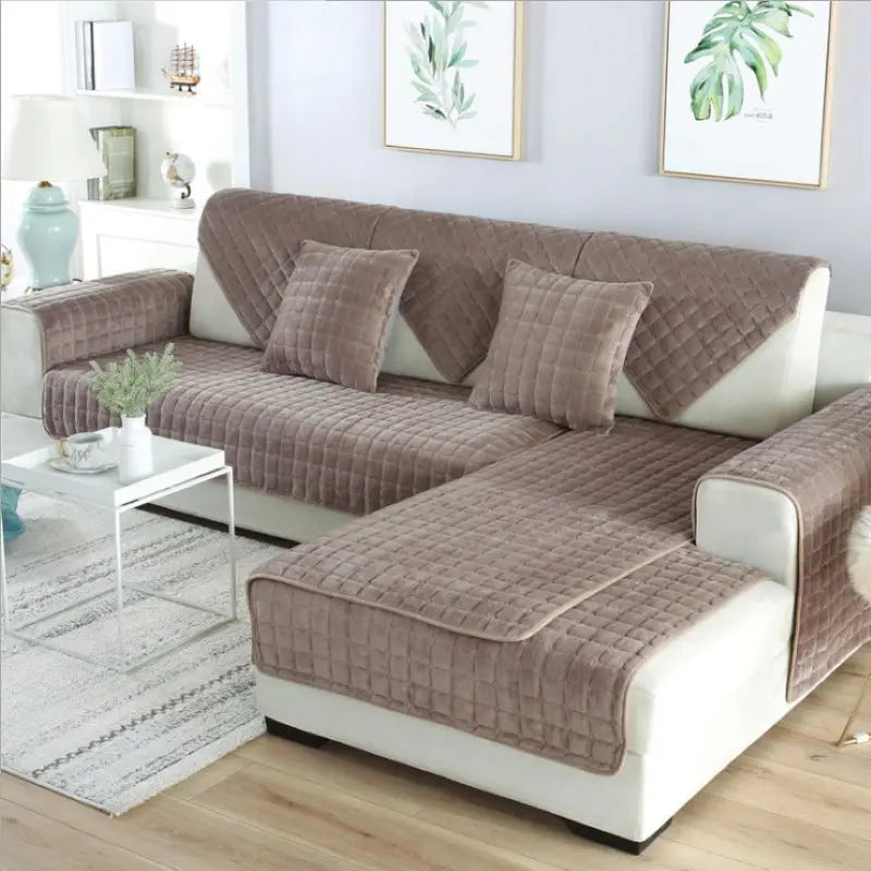 Cozy Home | Soft Flannel Sofa Cover with Anti-Slip Design | Warm Plush Protection for Your Furniture 0