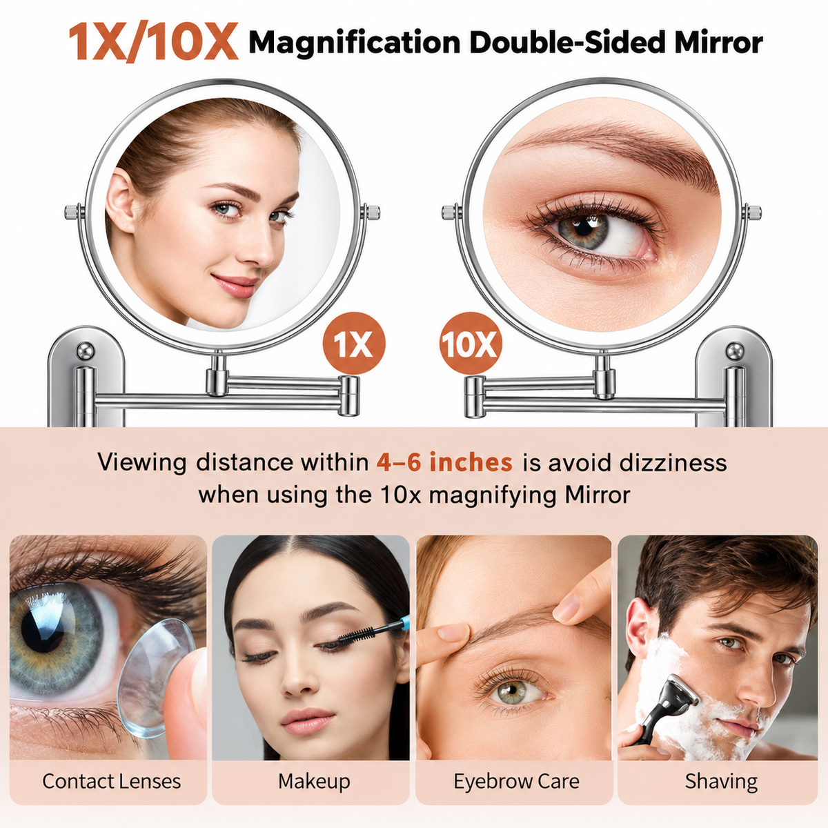 LED Makeup Mirror with Adjustable Lighting & Magnification | Stylish Chrome Finish for Flawless Beauty