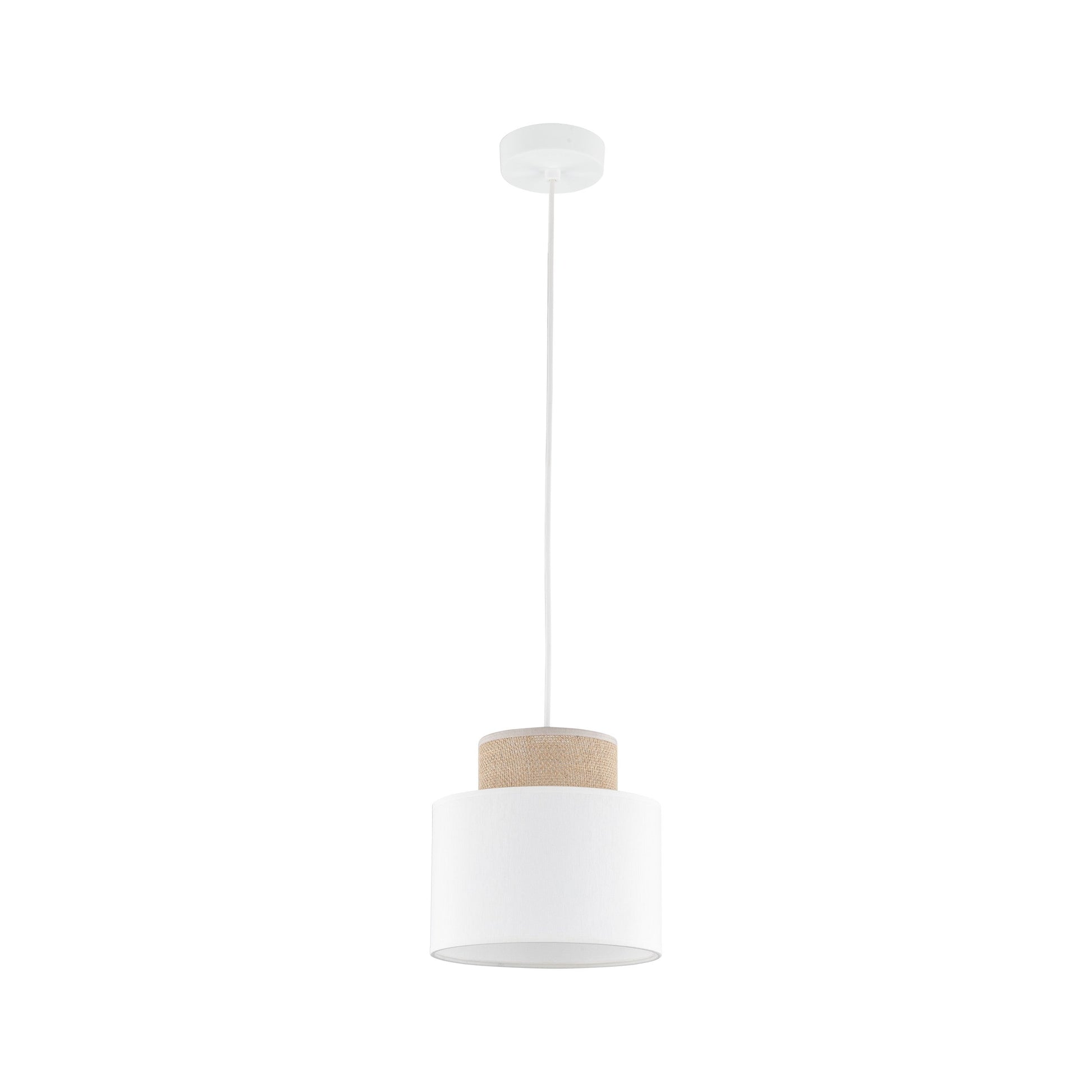 Duo White | Scandinavian Pendant Ceiling Light with Woven Jute Accent | Adjustable Height for Warm Ambient Glow 0