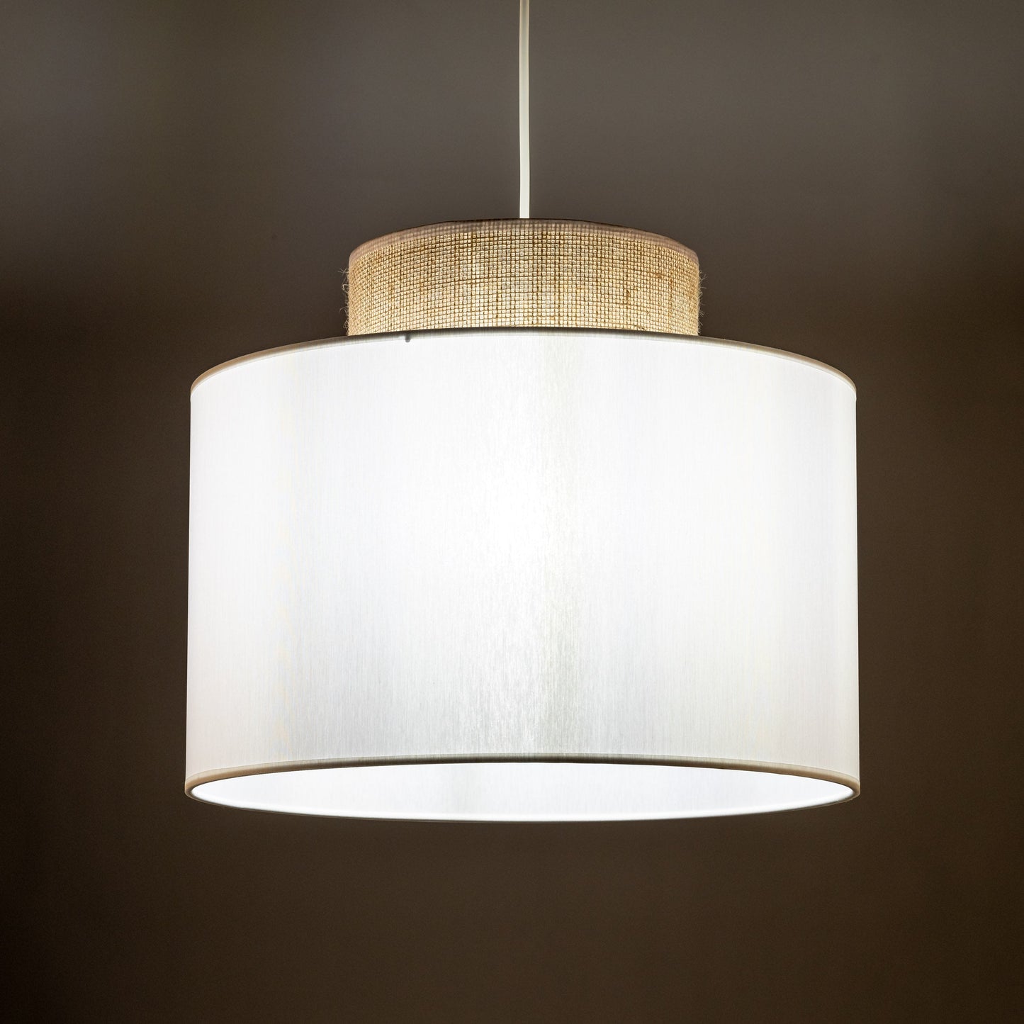 Duo White | Scandinavian Pendant Ceiling Light with Woven Jute Accent | Adjustable Height for Warm Ambient Glow 3