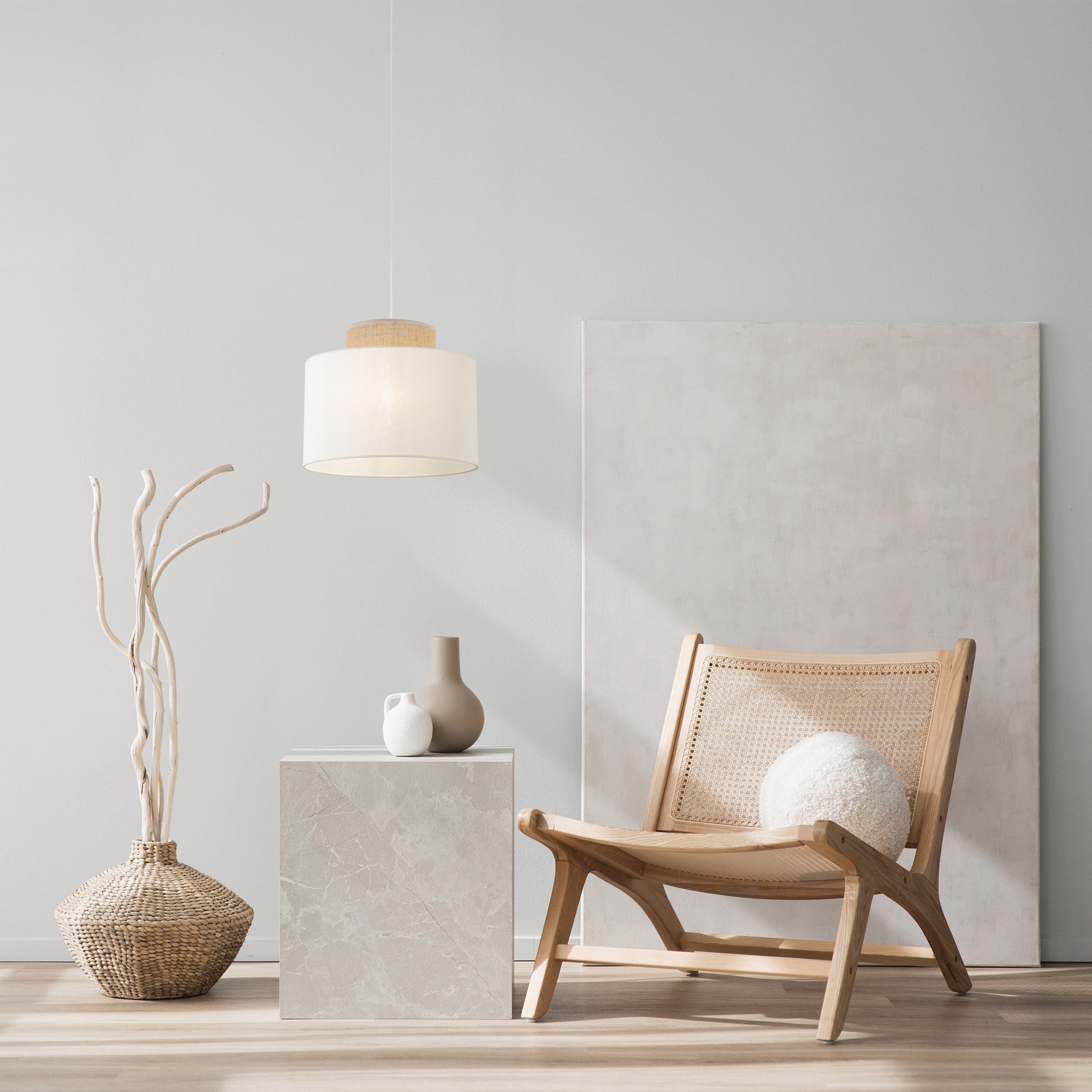 Duo White | Scandinavian Pendant Ceiling Light with Woven Jute Accent | Adjustable Height for Warm Ambient Glow 8