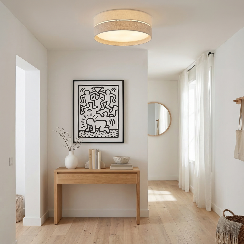 ECO Collection | Flush Mount Ceiling Light with Soft Fabric Shade | Neutral Tones for Modern Ambient Lighting 2