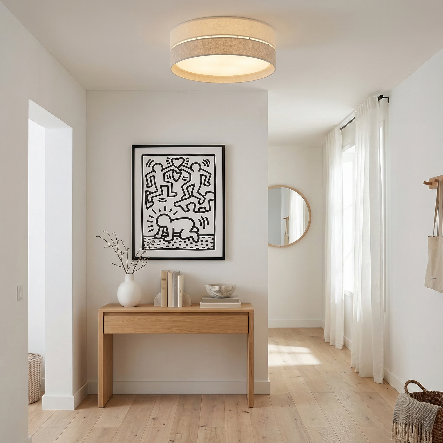 ECO Collection | Flush Mount Ceiling Light with Soft Fabric Shade | Neutral Tones for Modern Ambient Lighting 2