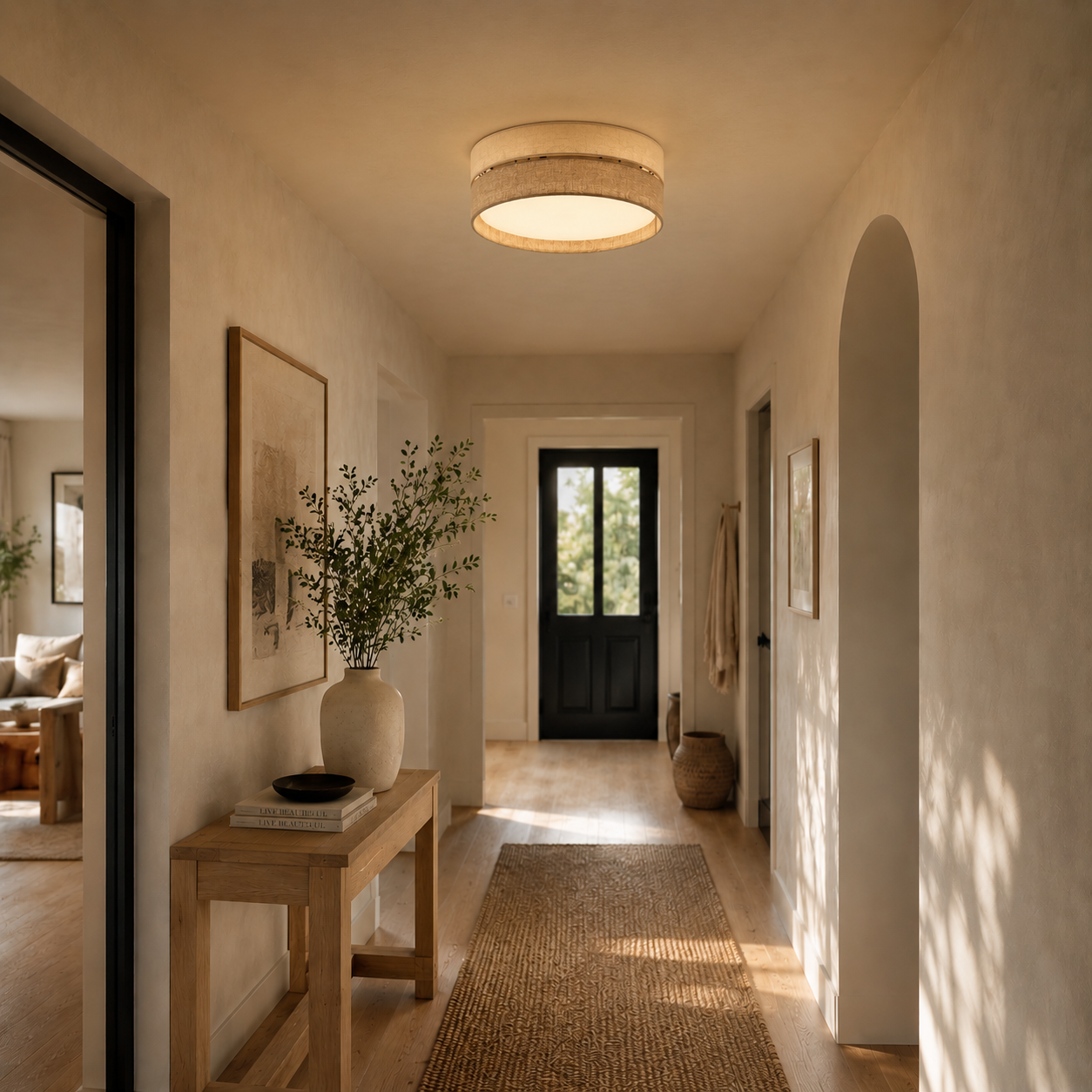 ECO Collection | Flush Mount Ceiling Light with Soft Fabric Shade | Neutral Tones for Modern Ambient Lighting 4