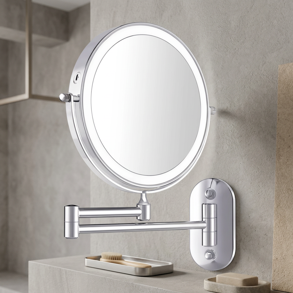 Elara Haus | LED Makeup Mirror with Adjustable Lighting & Magnification | Stylish Chrome Finish for Flawless Beauty 0