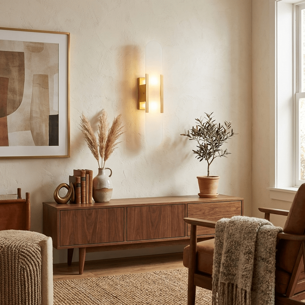 Elegant Alabaster Wall Sconce with Brass Accents | Handcrafted Lighting for Timeless Elegance 5