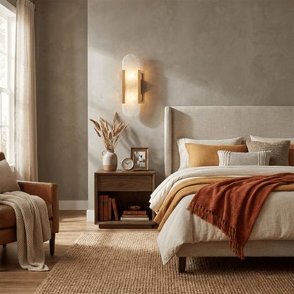 Elegant Alabaster Wall Sconce with Brass Accents | Handcrafted Lighting for Timeless Elegance 8