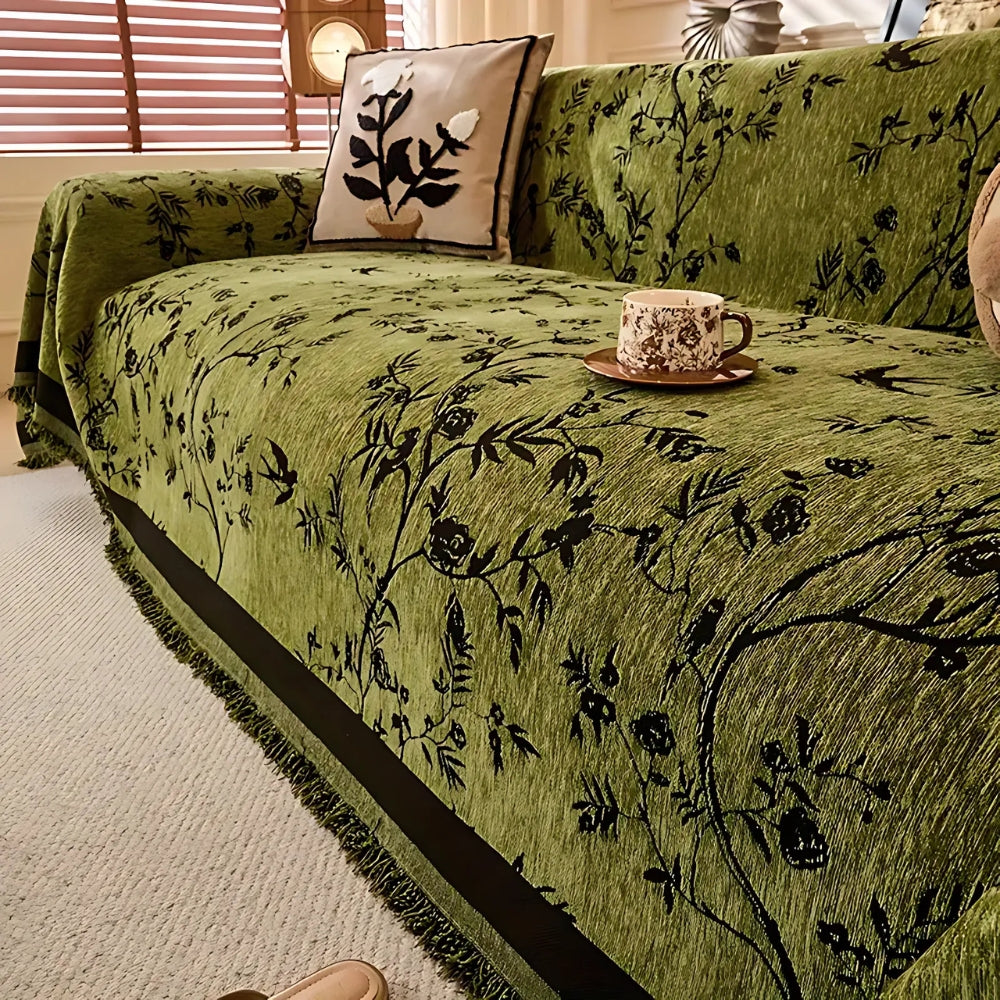Elegant Chenille Couch Cover | Floral Design with Pet-Friendly Fabric | Durable & Stylish Slipcover for Everyday Use 0