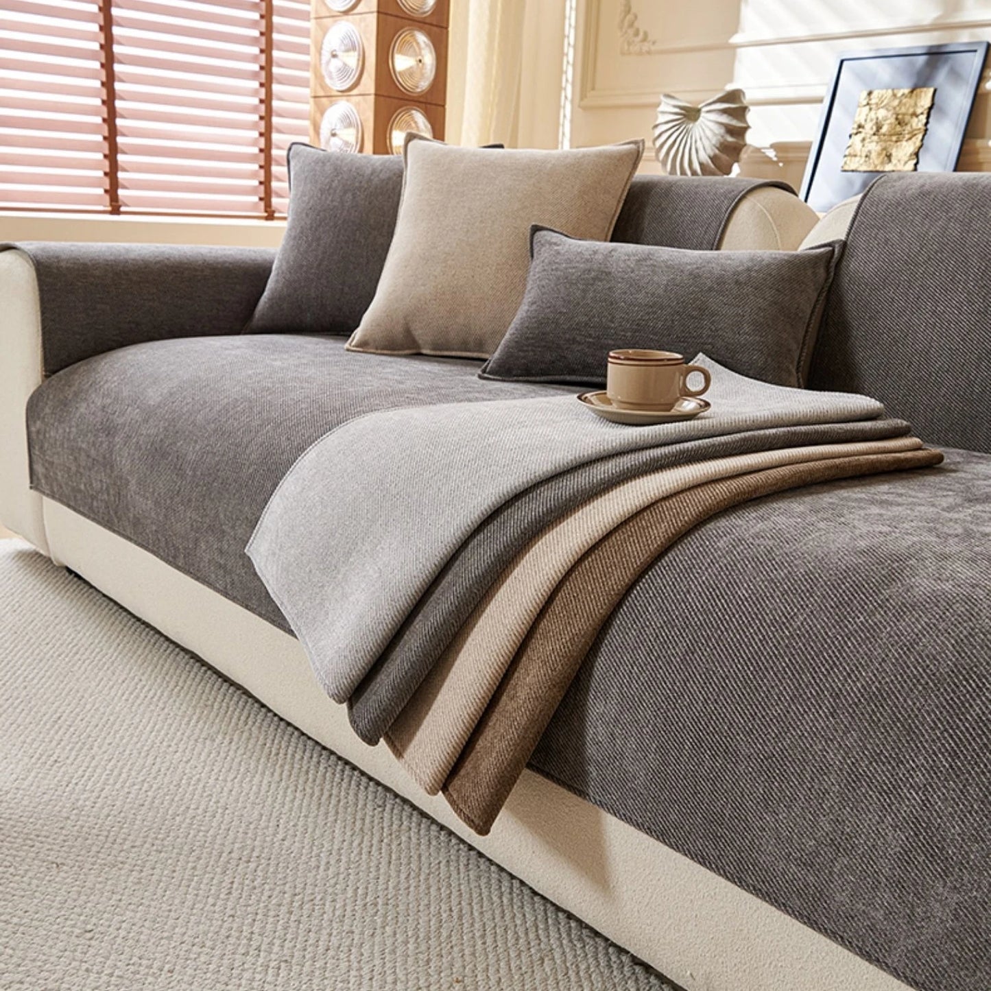 Elegant Chenille Sofa Cover | Anti-Slip Design for All Seasons Comfort 0
