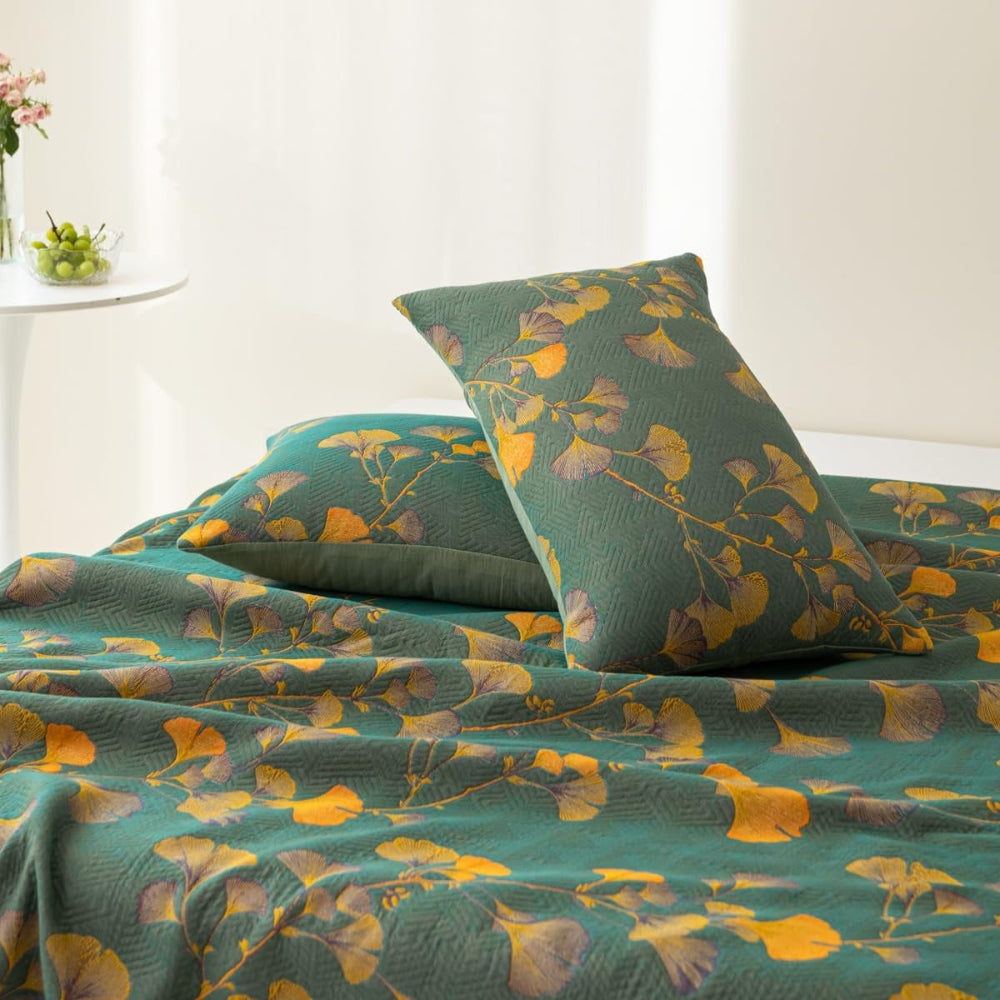 Elegant Cotton Coverlet Set with Reversible Jacquard Floral Design for Year-Round Comfort 2