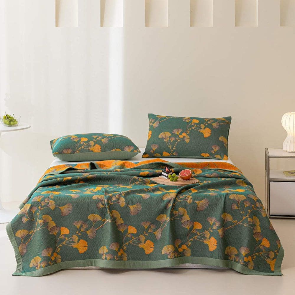 Elegant Cotton Coverlet Set with Reversible Jacquard Floral Design for Year-Round Comfort 3