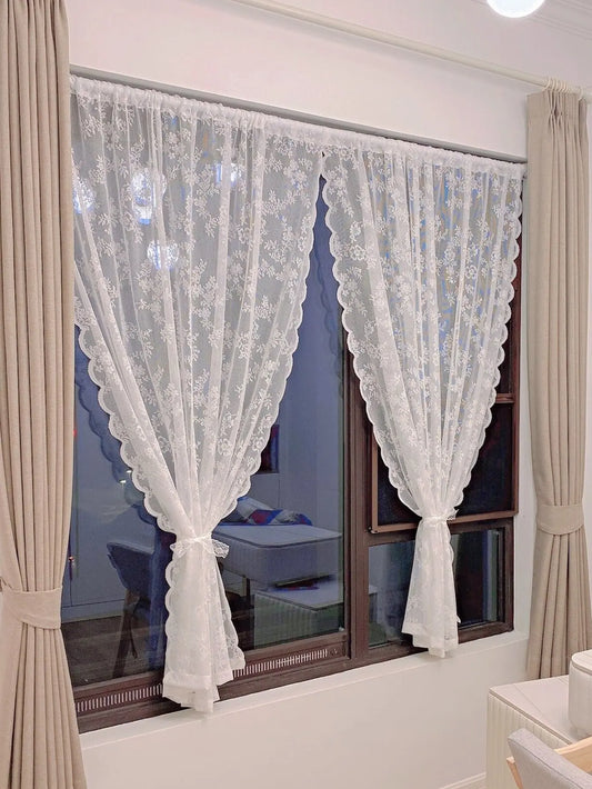 Elegant Floral Lace | Sheer White Curtains with Rod Pocket Design | Light Filtering for Sophisticated Home Decor 0