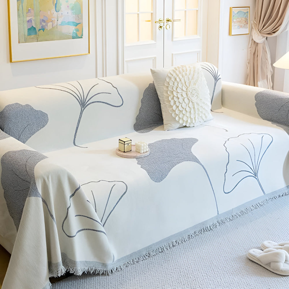 Elegant Ginkgo Leaf Couch Cover | Premium Chenille Fabric for Stylish Protection Against Spills and Stains 0