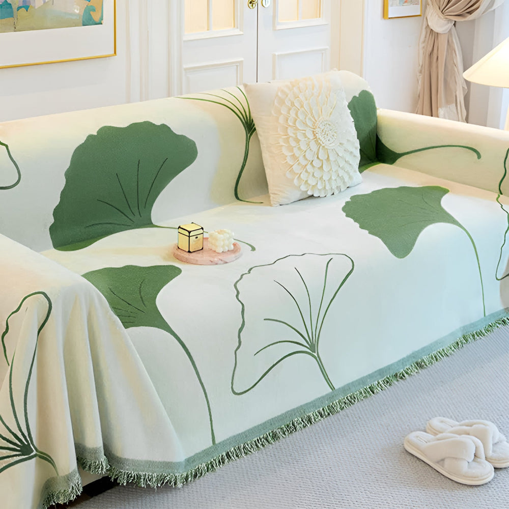 Elegant Ginkgo Leaf Couch Cover | Premium Chenille Fabric for Stylish Protection Against Spills and Stains 1