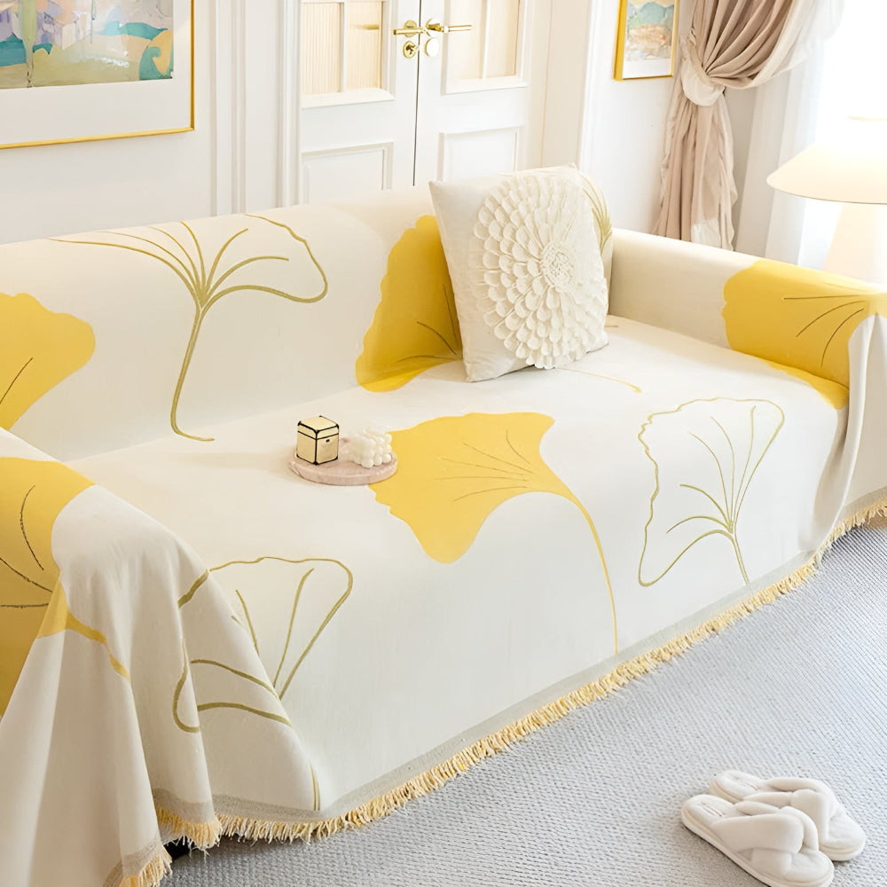 Elegant Ginkgo Leaf Couch Cover | Premium Chenille Fabric for Stylish Protection Against Spills and Stains 2