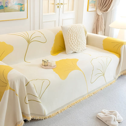 Elegant Ginkgo Leaf Couch Cover | Premium Chenille Fabric for Stylish Protection Against Spills and Stains 2