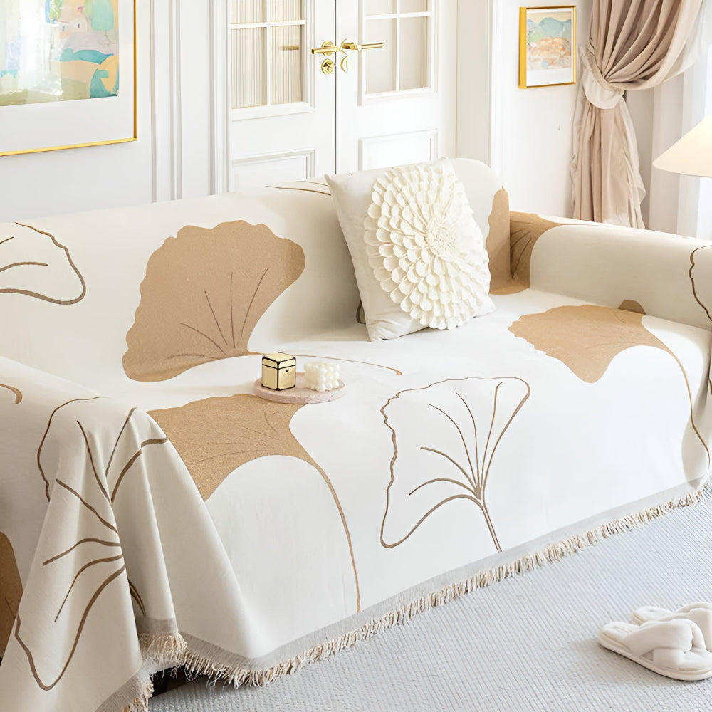 Elegant Ginkgo Leaf Couch Cover | Premium Chenille Fabric for Stylish Protection Against Spills and Stains 3