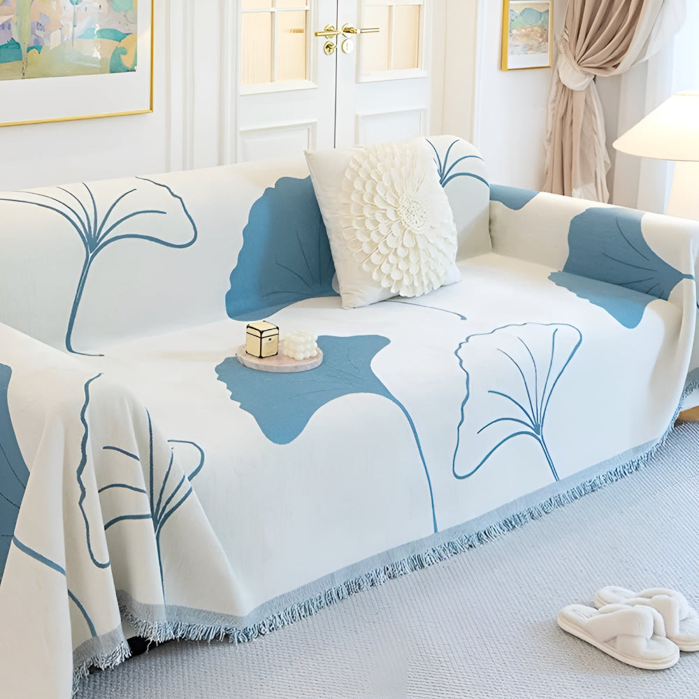 Elegant Ginkgo Leaf Couch Cover | Premium Chenille Fabric for Stylish Protection Against Spills and Stains 4