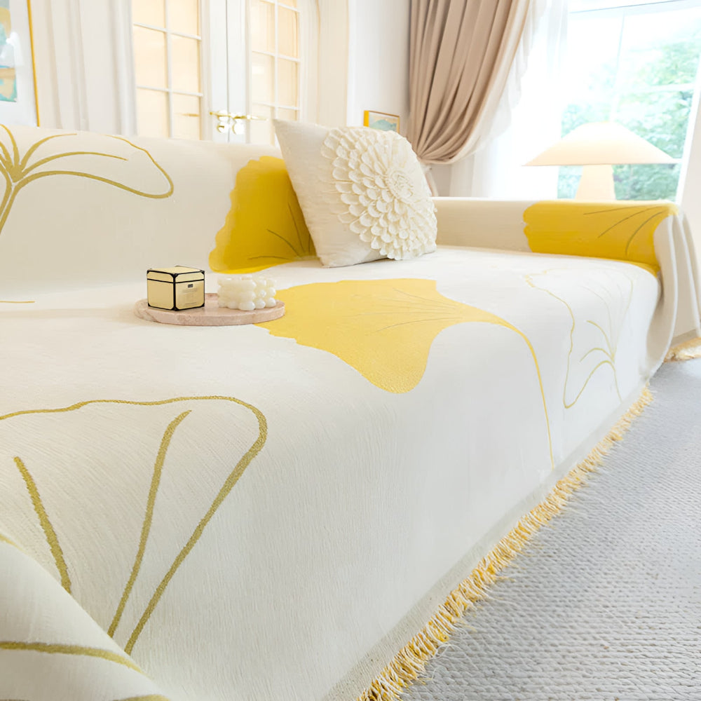 Elegant Ginkgo Leaf Couch Cover | Premium Chenille Fabric for Stylish Protection Against Spills and Stains 5