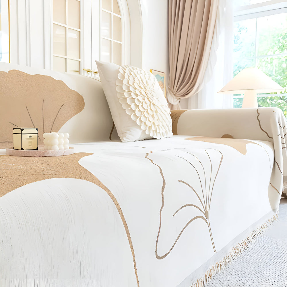 Elegant Ginkgo Leaf Couch Cover | Premium Chenille Fabric for Stylish Protection Against Spills and Stains 6