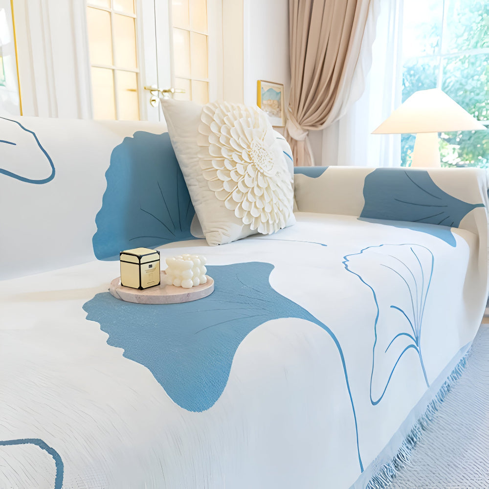 Elegant Ginkgo Leaf Couch Cover | Premium Chenille Fabric for Stylish Protection Against Spills and Stains 7
