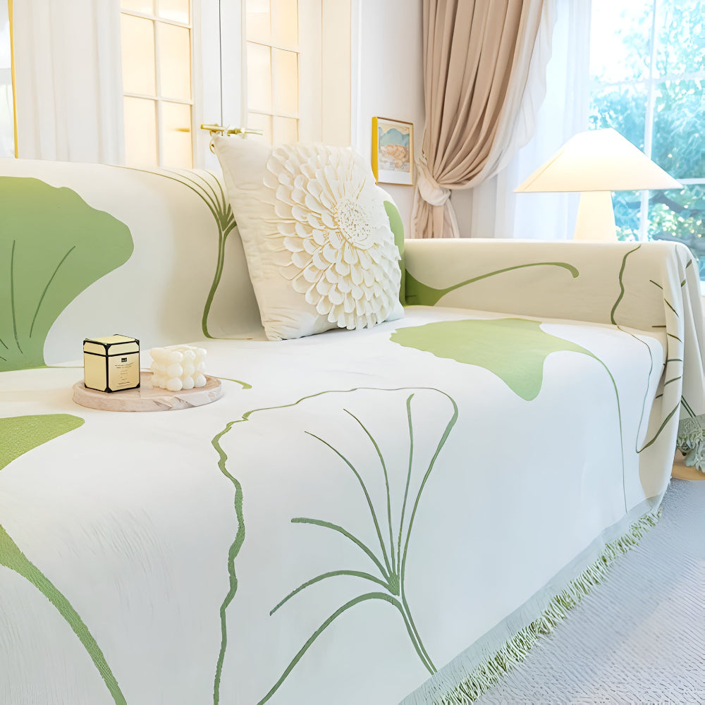 Elegant Ginkgo Leaf Couch Cover | Premium Chenille Fabric for Stylish Protection Against Spills and Stains 8