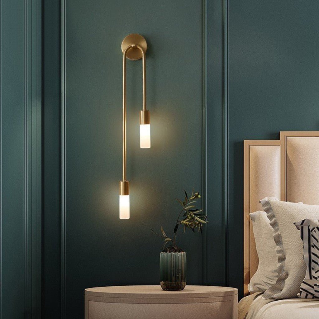 Elegant Gold Wall Sconce | Modern Lighting with Double Frosted Glass Cylinders | Stylish Décor for Warm Ambiance 0