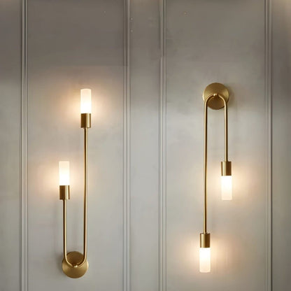 Elegant Gold Wall Sconce | Modern Lighting with Double Frosted Glass Cylinders | Stylish Décor for Warm Ambiance 1