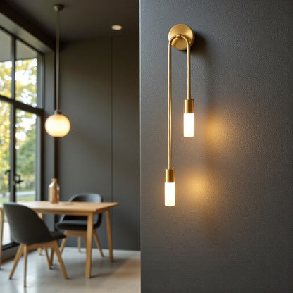 Elegant Gold Wall Sconce | Modern Lighting with Double Frosted Glass Cylinders | Stylish Décor for Warm Ambiance 6
