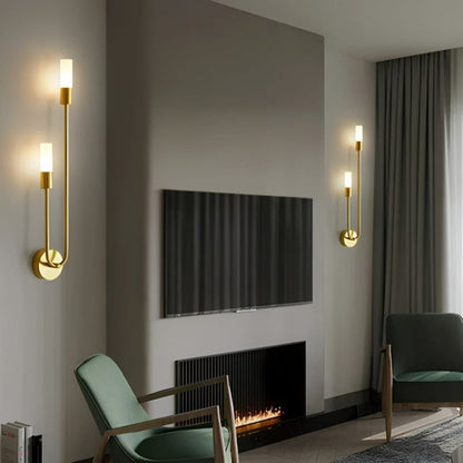 Elegant Gold Wall Sconce | Modern Lighting with Double Frosted Glass Cylinders | Stylish Décor for Warm Ambiance 8