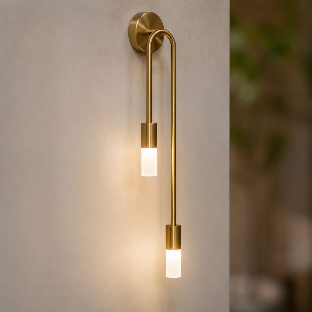 Elegant Gold Wall Sconce | Modern Lighting with Double Frosted Glass Cylinders | Stylish Décor for Warm Ambiance 9