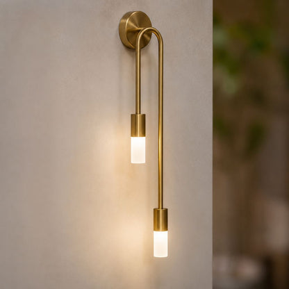 Elegant Gold Wall Sconce | Modern Lighting with Double Frosted Glass Cylinders | Stylish Décor for Warm Ambiance 9