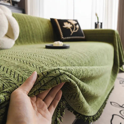 Elegant Herringbone Couch Cover | Soft Chenille Protector with Tassels for Pet-Friendly Furniture 4