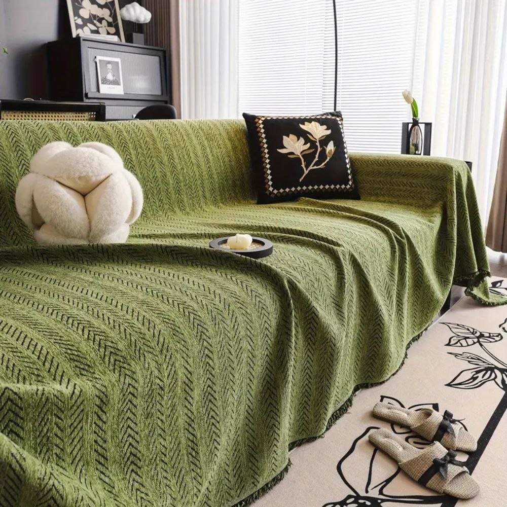 Elegant Herringbone Couch Cover | Soft Chenille Protector with Tassels for Pet-Friendly Furniture 5