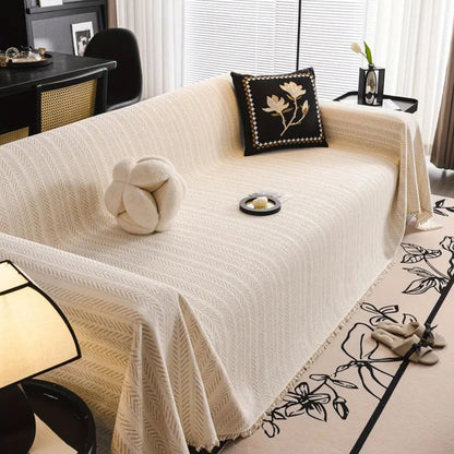 Elegant Herringbone Couch Cover | Soft Chenille Protector with Tassels for Pet-Friendly Furniture 6