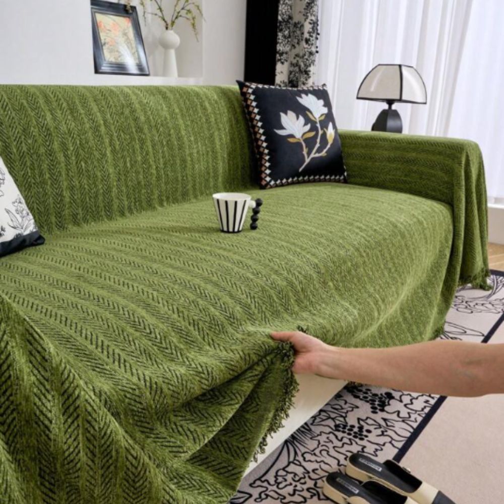 Elegant Herringbone Couch Cover | Soft Chenille Protector with Tassels for Pet-Friendly Furniture 7