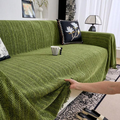 Elegant Herringbone Couch Cover | Soft Chenille Protector with Tassels for Pet-Friendly Furniture 7