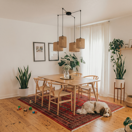 Elegant Jute | Kitchen Pendant Lighting with 4 Adjustable Lights | Versatile Fixture for Even Illumination 0