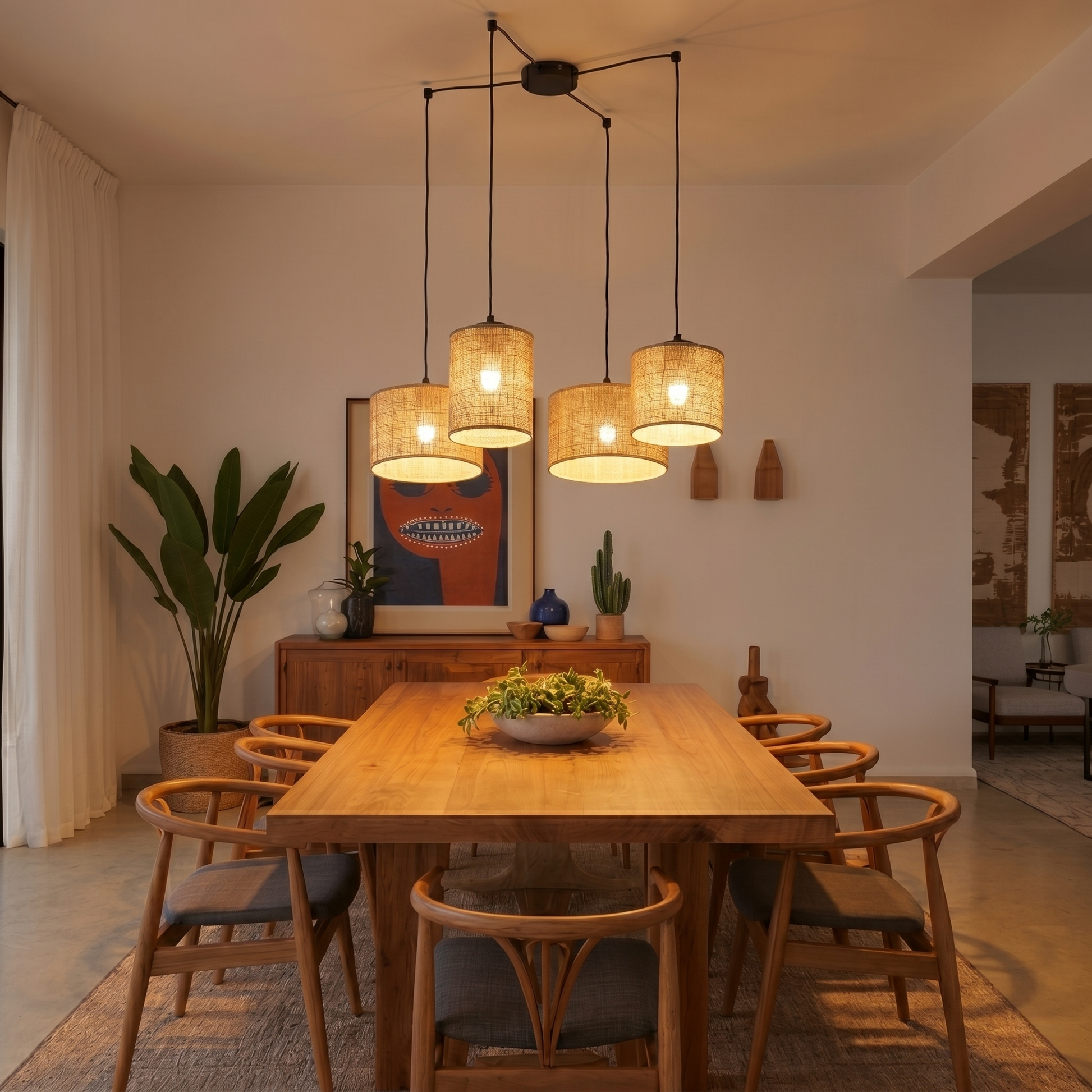 Elegant Jute | Kitchen Pendant Lighting with 4 Adjustable Lights | Versatile Fixture for Even Illumination 3