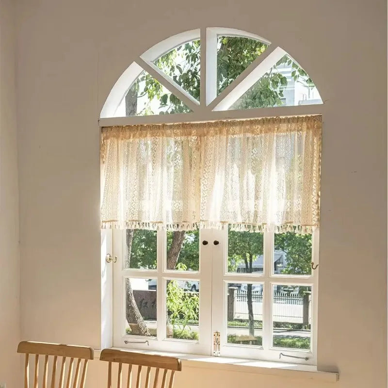 Elegant Lace Sheer Curtains with Charming Tassels | Versatile Home Decor for Living Room, Bedroom, and Kitchen 1