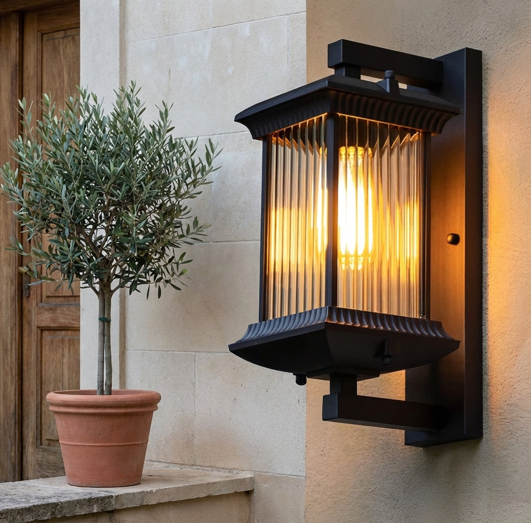 Elegant Lantern Wall Light | Classic Design with Fluted Glass for Timeless Outdoor Ambiance 0