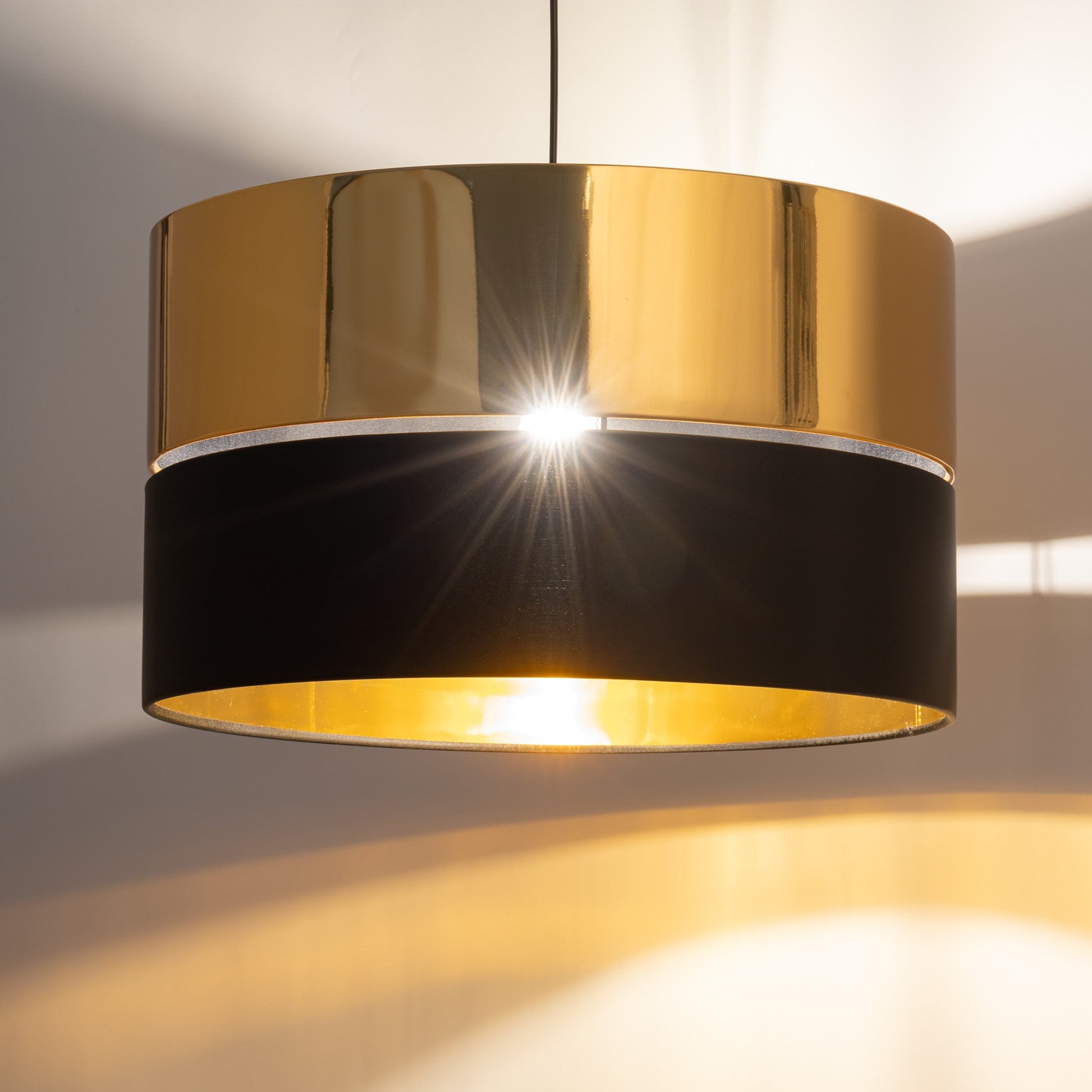 Elegant Lighting | Black & Gold Pendant Ceiling Light Fixture with Unique Dual Shade Design | Modern Illumination for Stylish Spaces 1