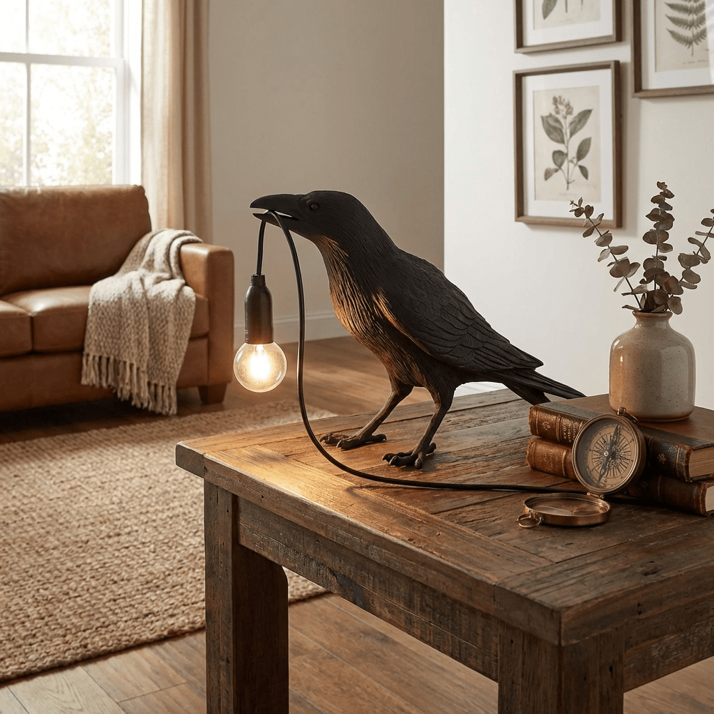 Elegant Resin Table Lamp with Unique Raven Design | Stylish Lighting for Home Decor 2