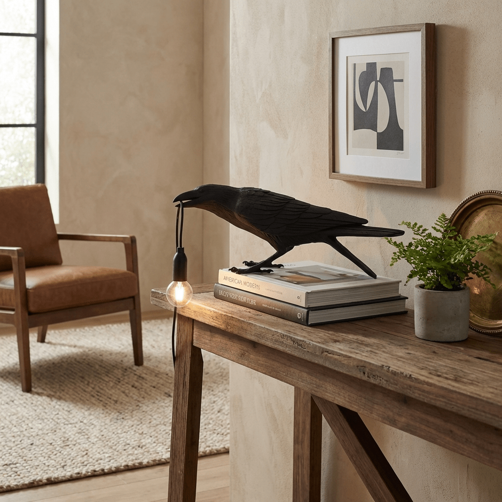 Elegant Resin Table Lamp with Unique Raven Design | Stylish Lighting for Home Decor 3