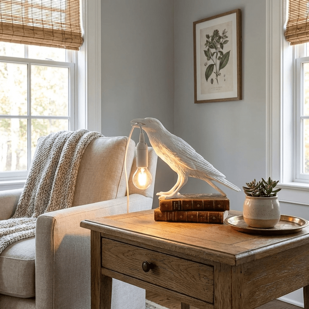 Elegant Resin Table Lamp with Unique Raven Design | Stylish Lighting for Home Decor 7