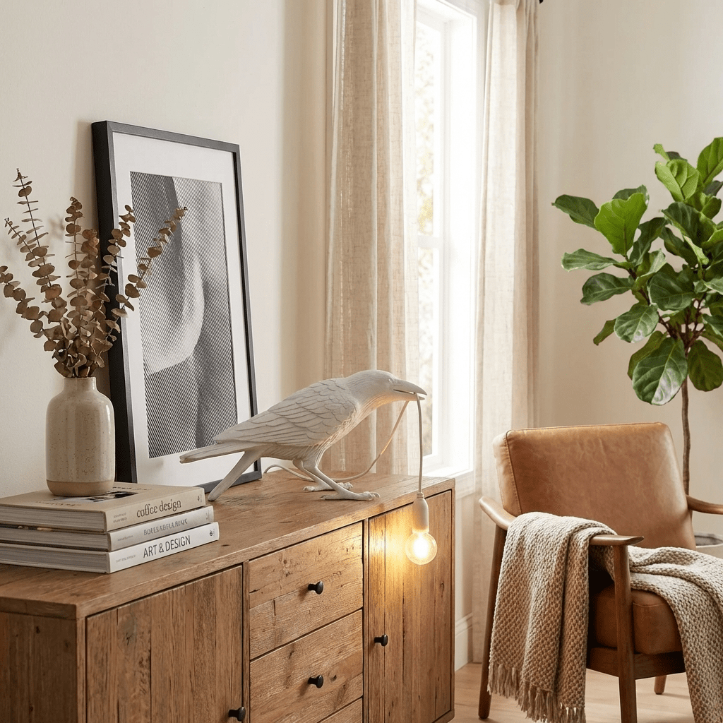 Elegant Resin Table Lamp with Unique Raven Design | Stylish Lighting for Home Decor 8