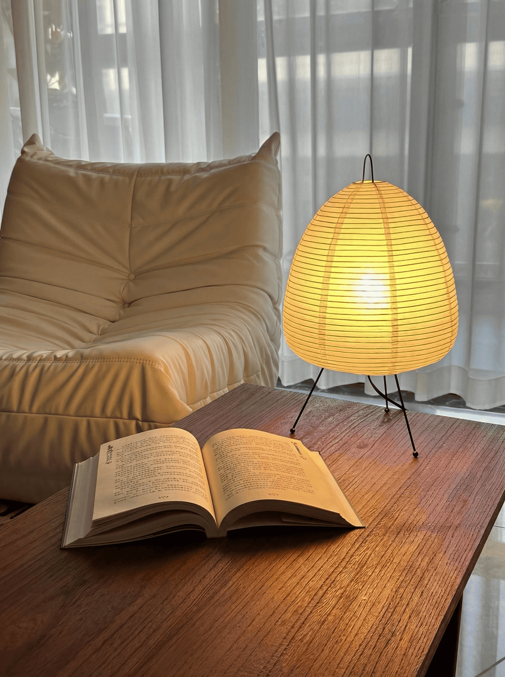 Elegant Rice Paper Table Lamp | Tripod Design with Soft Glow for Serene Spaces 4